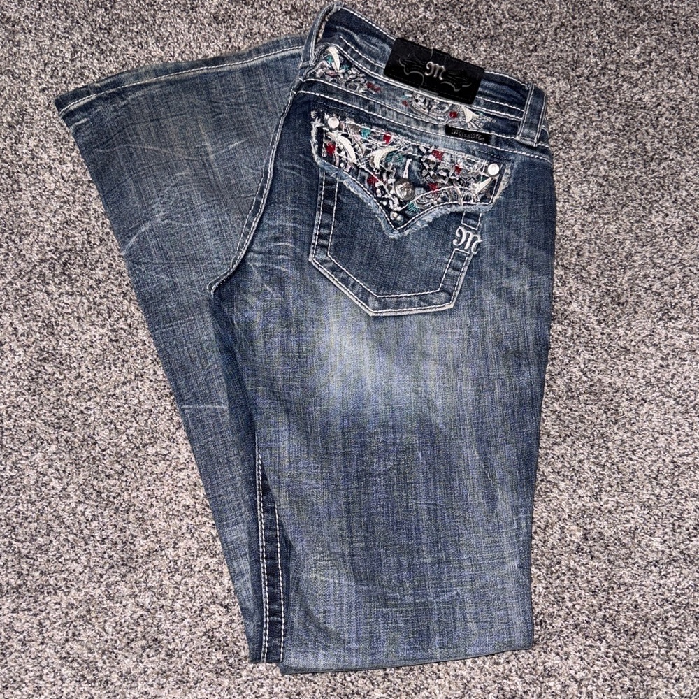 Miss Me Blue Boot Cut Jeans with Embellished Pocket